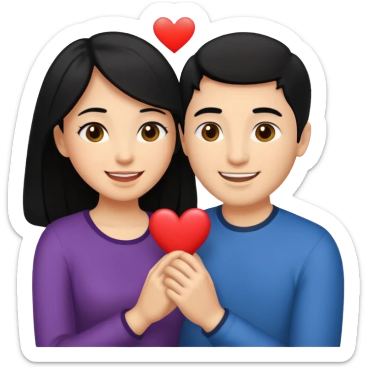 An emoji of a happy couple, the woman has long black hair and a light brown skin tone, while the man has short black hair and a white skin tone. They are in a romantic pose, expressing love and joy with warm facial expressions and affectionate gestures. sticker