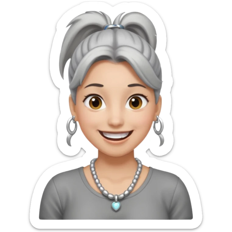 Female with big Silver Necklace, grey skin,ponytail hair, more bright silver,highlight necklace, different expressions. sticker