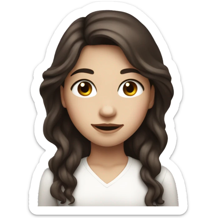A girl in white with dark brown long wavy hair and very white skin sticker