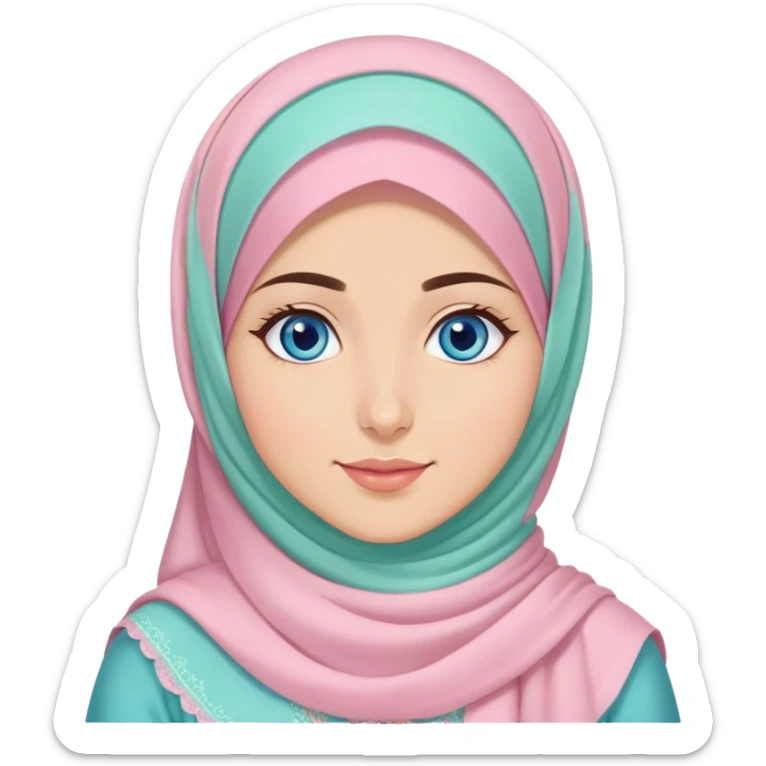 Turkish beautiful finish Konya girl blue eyes with sugar pink and mint hijab islamic dress and celebrating with her friends eid days   sticker