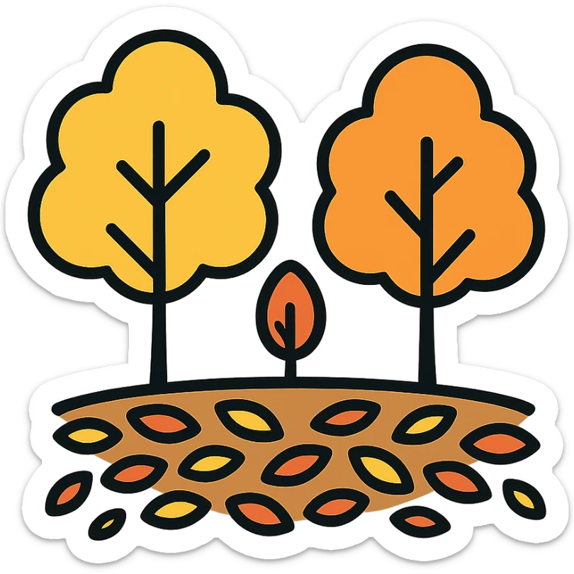 autumn fall scene with trees and a carpet of colorful leaves sticker