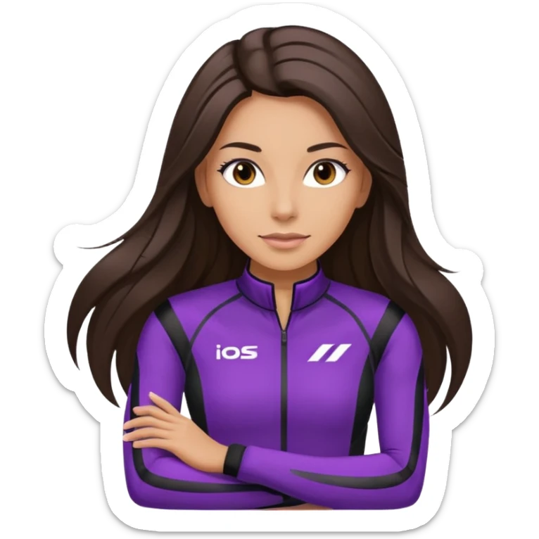 brunette long hair woman with black racing outfit with single purple strips on arms sticker