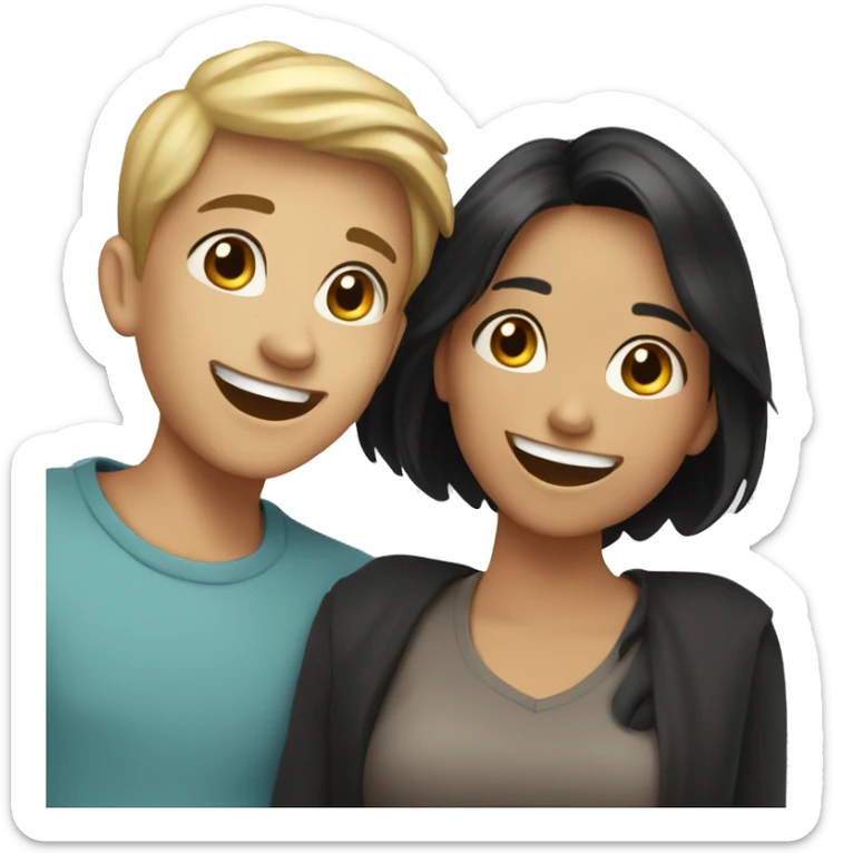 One brunette Girl, one blond girl and two black haired boys laughing together sticker