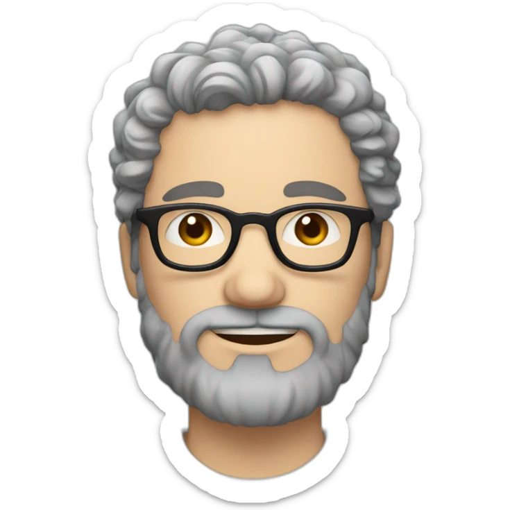 one european guy with short curly grayish  hair and beard and blue eyes and glasses sticker