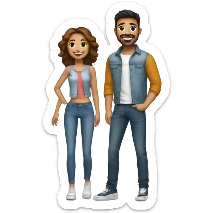 A happy couple girl with top and jean and man with alo apparels  sticker