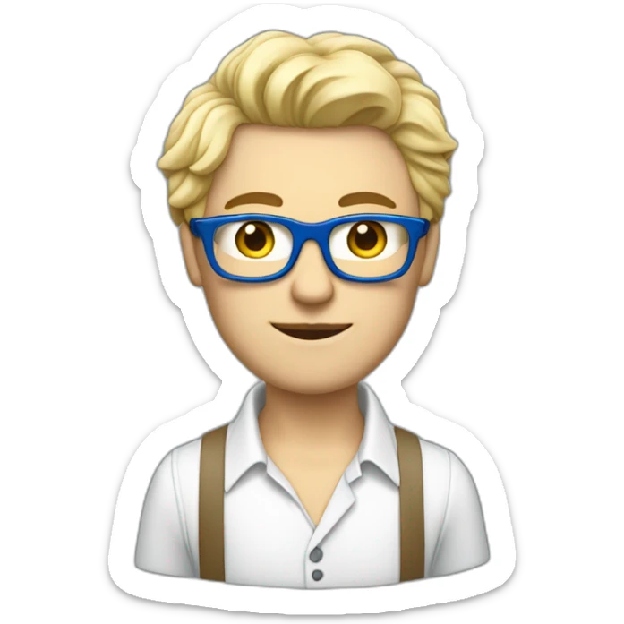 Homme jeune en smoking bleu chemise blanche cheveux blond et frisé et lunettes sticker