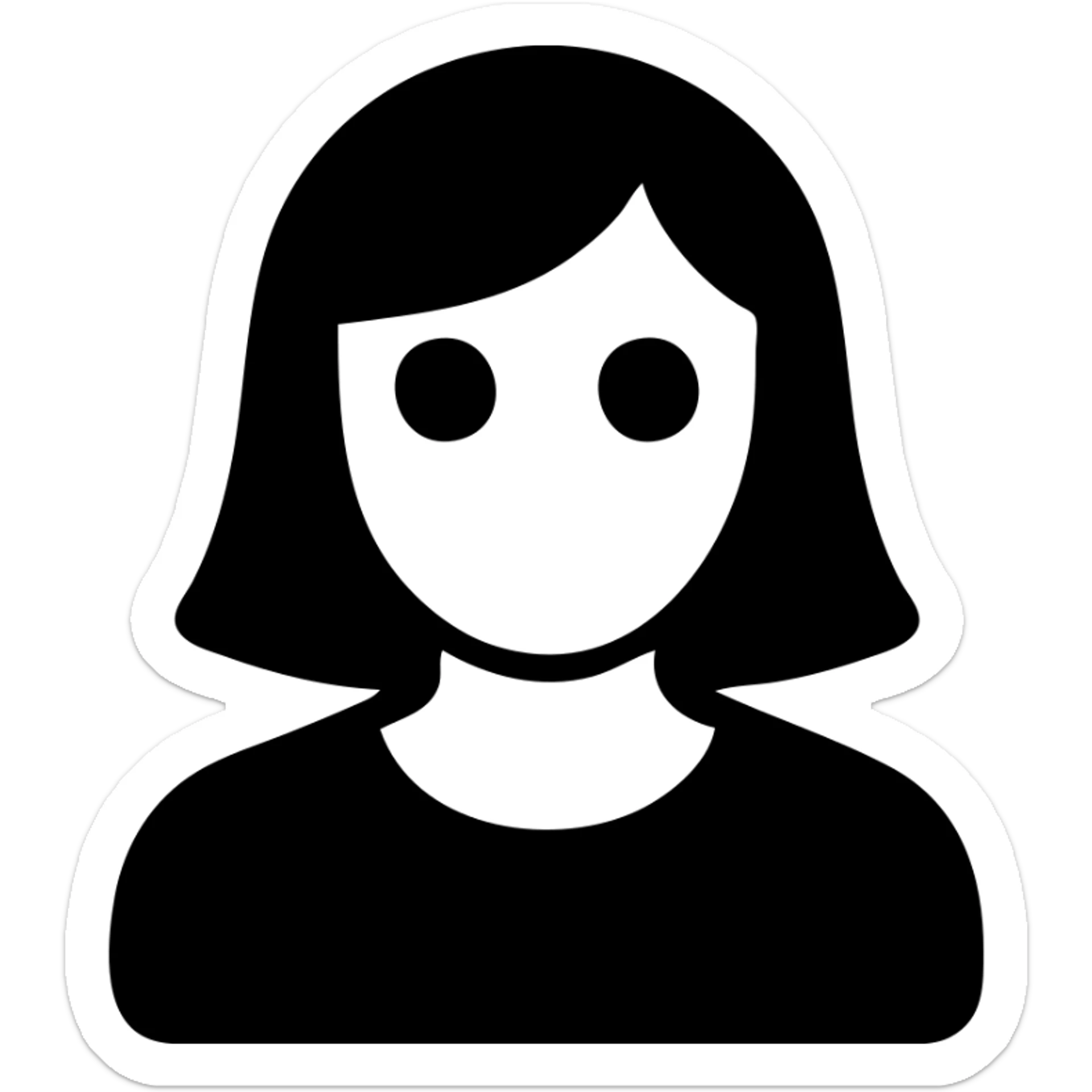 a female with white skin, big eyes, middle-length hair which is right at the shoulder sticker