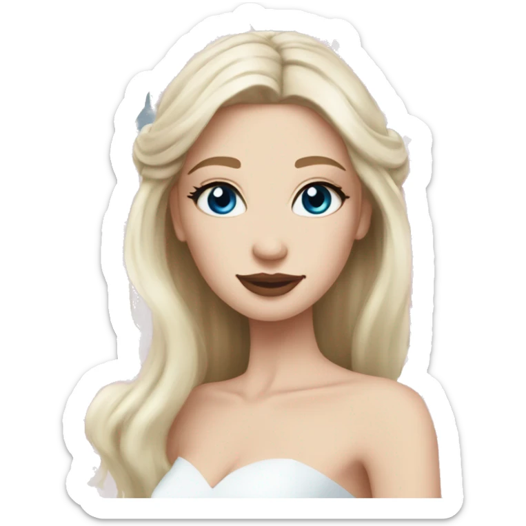 White bride with long light blonde hair and blue eyes with light pink peonies in hair white skin  sticker