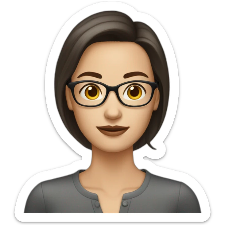 white woman with dark brown hair at neck level with glasses and big nose. elongated face sticker
