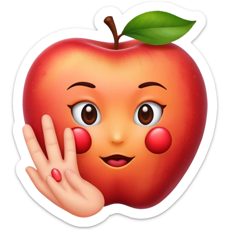 The Apple peach emoji with a handprint on one of the cheeks of the peach sticker