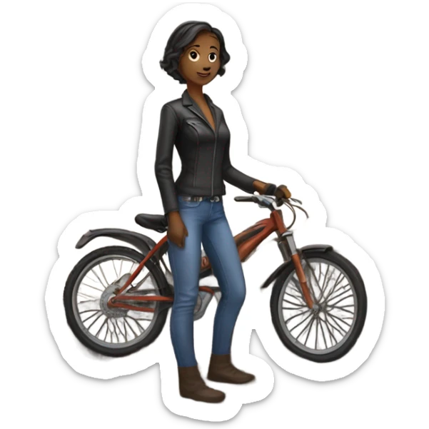 Female bike rider next to cow poop sticker