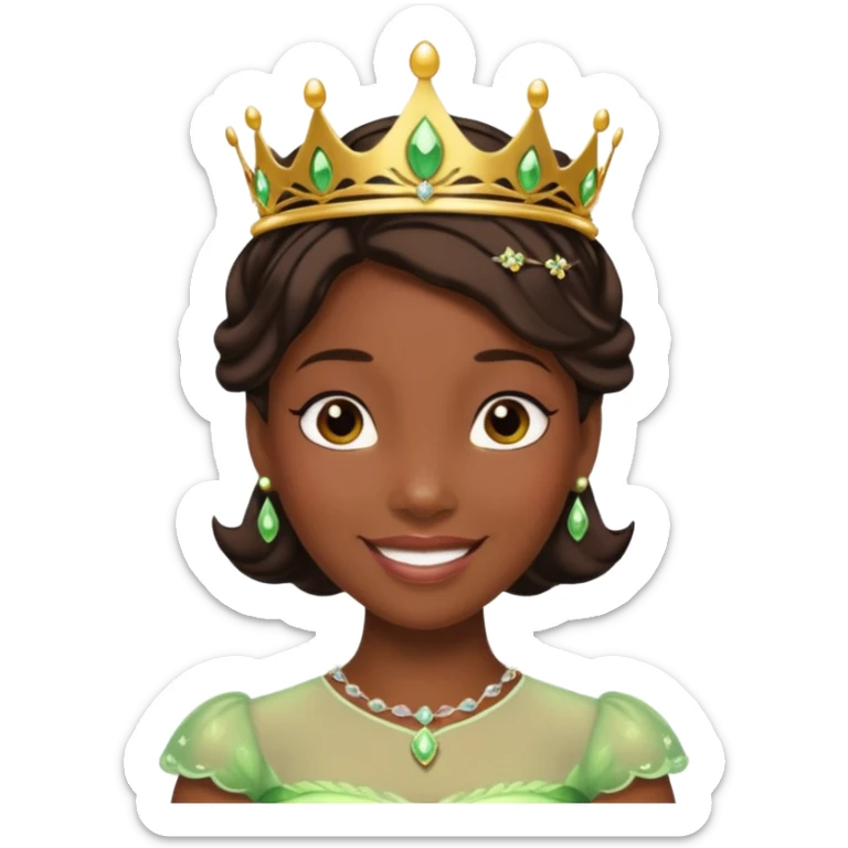 tạo cho tôi emoji công chúa tianna mặt thon da đen xinh và gần giống trong phim nhất sticker