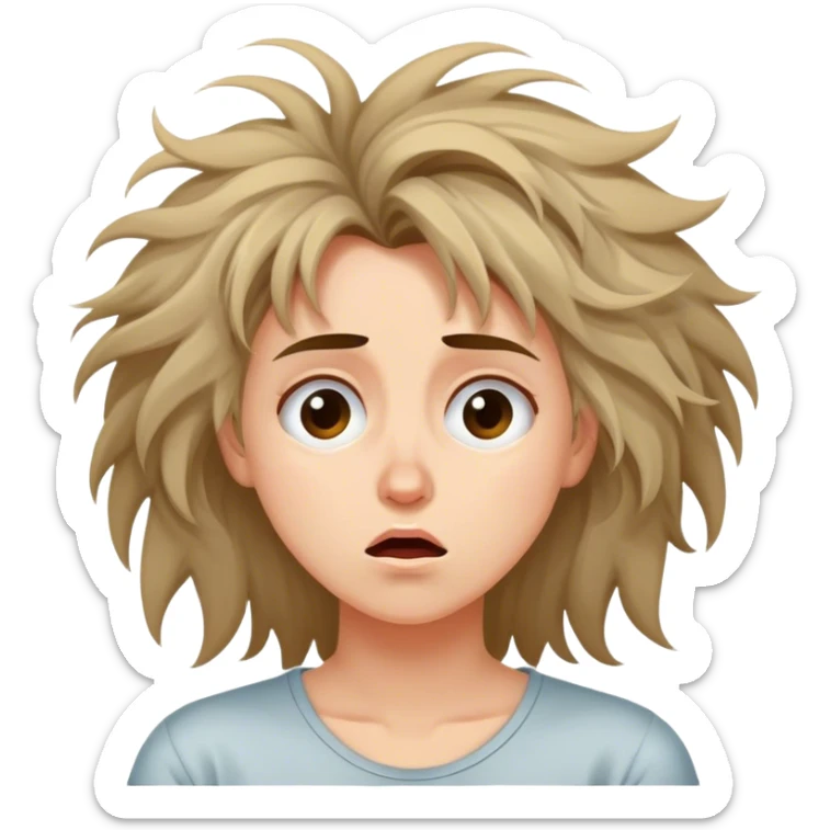 Cinematic Funny Aurora Portrait Emoji, Looking confused as she wakes up, hair a complete mess, blinking sleepily, the struggle of waking up beautifully captured in a hilarious yet endearing moment! sticker