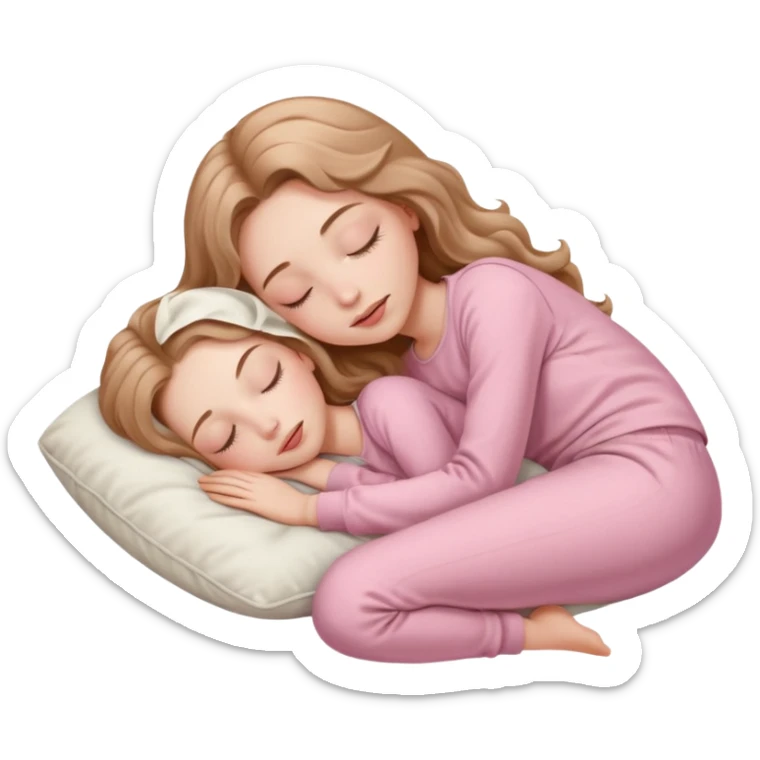 girl with pale skin and long wavy light brown hair in light pink clothes sleeping on a pillow sticker