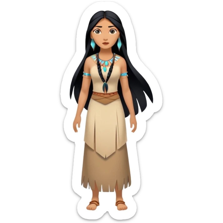 full body Pocahontas with Native American dress, long black hair, minimal style sticker