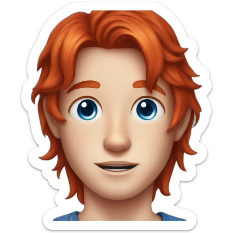 cherry red hair boy with blue eyes and freckles, and piercings sticker
