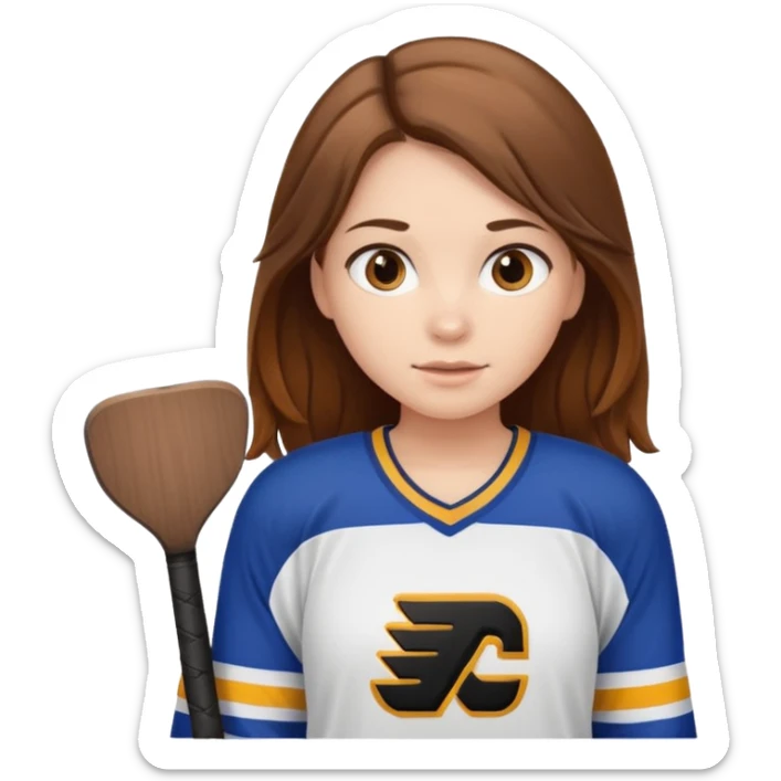 Girl sharks hockey fan with brown long hair holding a large blank sign sticker