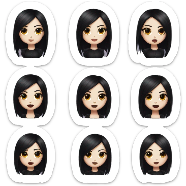 Goth girl middle length black hair with natural lipstick  sticker