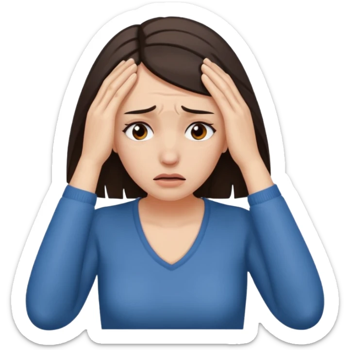 an emoji in which a woman sighs and holds her forehead with her hands...sighs!!!!!!!! woman's feeling is so bad...and.....yeah... sticker
