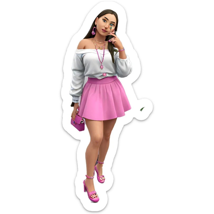 girl in pink outfit with accessories sticker