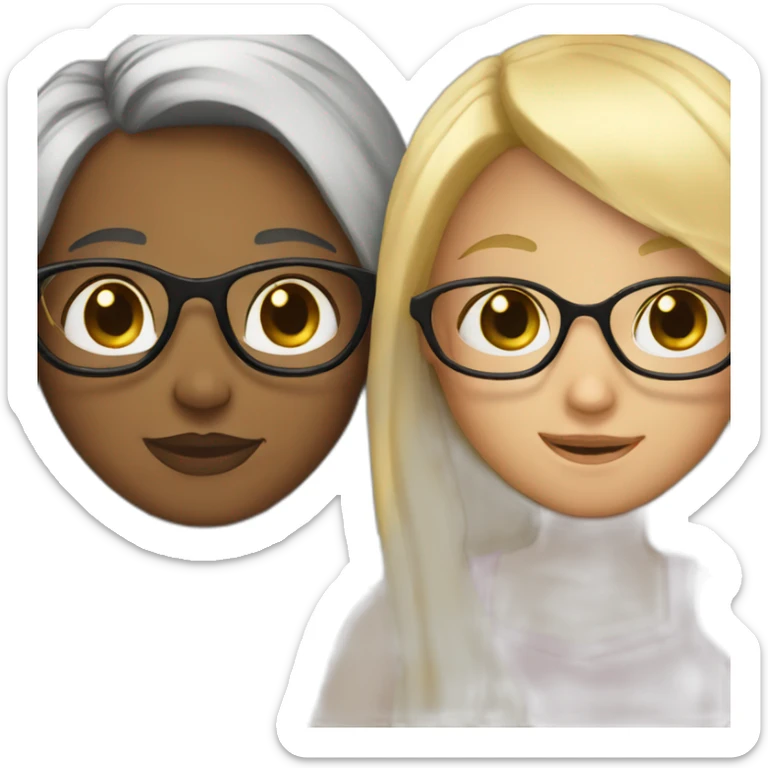 Girl with blonde hair and glasses hugging girl with long black hair and glasses sticker