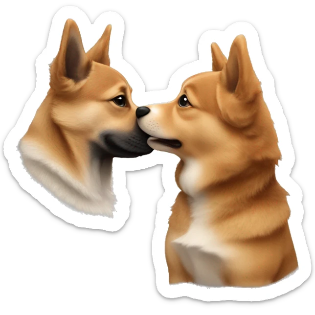 A Swedish Vallhund kiss a chestnut-haired man with curly hair sticker