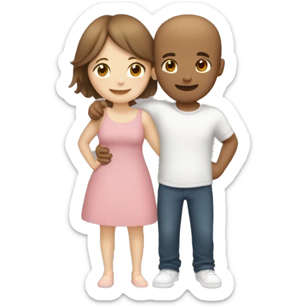 Two girls and one guy hugging each other, one girl white skin brown hair, other girl white skin no hair, guy is standing in the middle and has short brown hair sticker