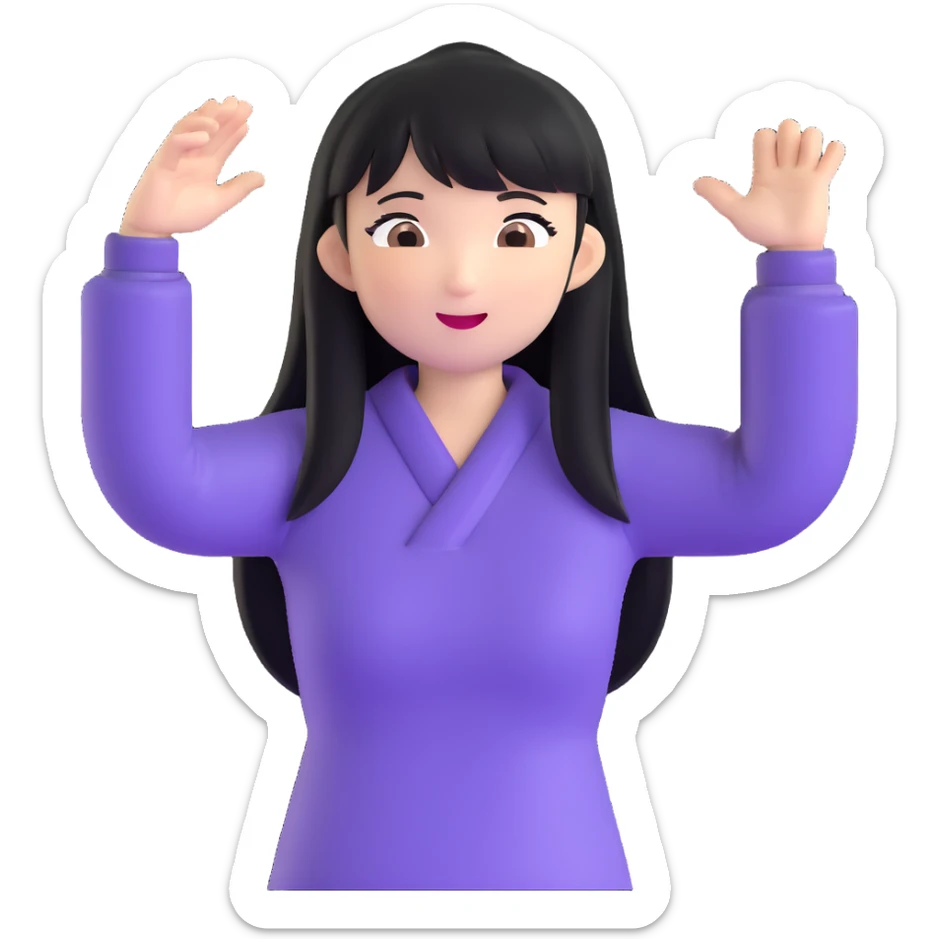 East Asian woman with long black straight hair and bangs cheering for Doosan Bears baseball team sticker