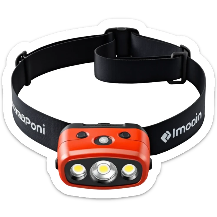 simple emoji of hiking headlamp resembling Black Diamond Spot 400R, prominent central LED, sleek black body, visible strap sticker
