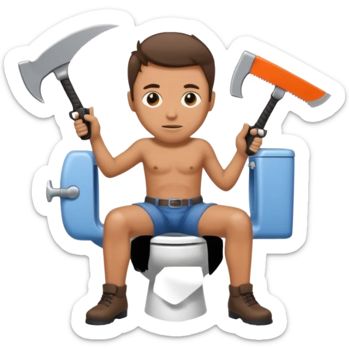 A persons head is sticking in a toilet and he’s holding guns and saws sticker