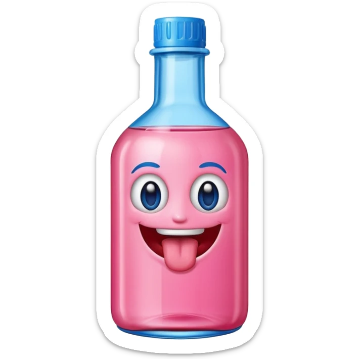 Smiling bottle of oil pink with silly face tongue out blue top sticker
