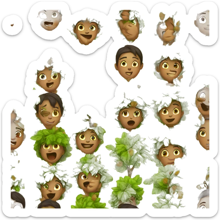 different emotions of children among the leaves of the tree sticker