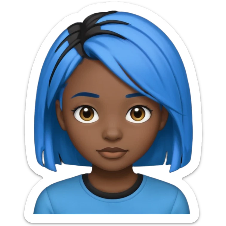black girl emoji with blue hair and edges in a black shirt  sticker