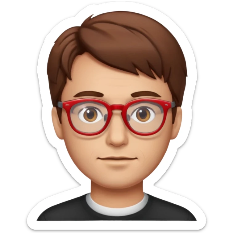 face of a man with a lot of brown hair and red glasses sticker