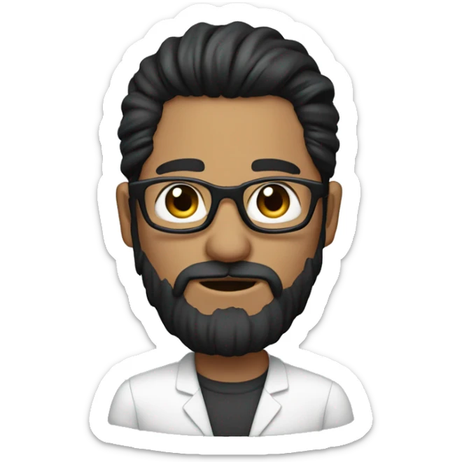 A person with long dark hair in ponytail, glasses and dark beard is said because his microphone is not working sticker