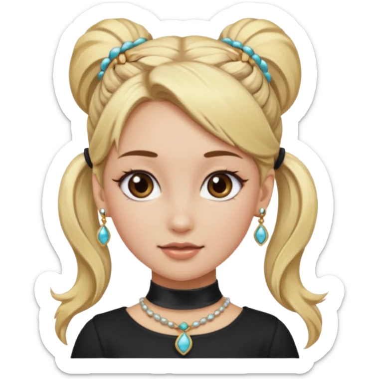 fancy blonde hair girl with ponytails brown makeup and jewellery sticker
