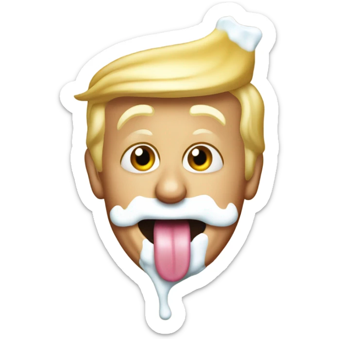 Donald trump with his tongue sticking out and milk all over his face sticker