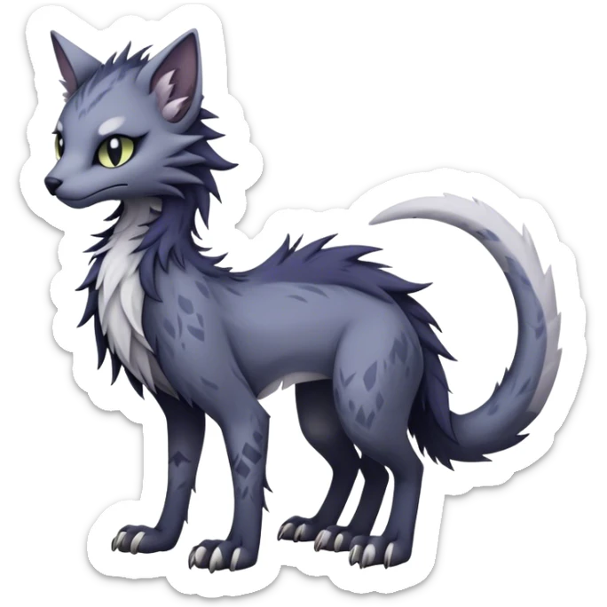 Kawaii dark edgy gloomy dusky dull-colored fantasy ethereal feline-vernid-sergal-fursona animal creature with a tufted tail full body with intricate markings  sticker