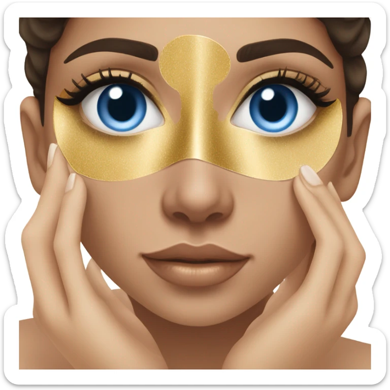 White Skin care on white freackles skin of a brunett blue eyes girl under eyes gel Gold eye patches sticker