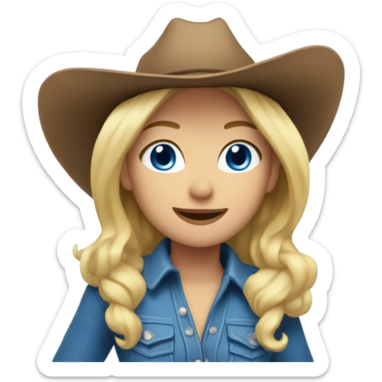 Cowgirl with blonde hair and Blue eyes in blue clothes  sticker