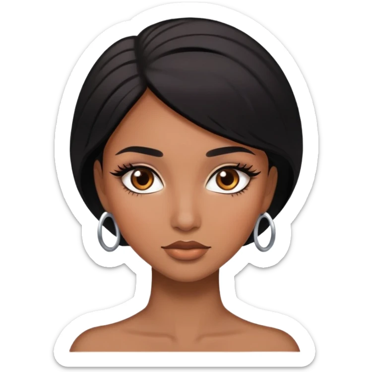 Women with brow skin and black hair brown eyes and long lashes pretty  sticker