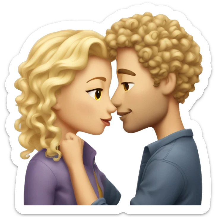 A curly blonde kisses a guy in love with blonde hair sticker