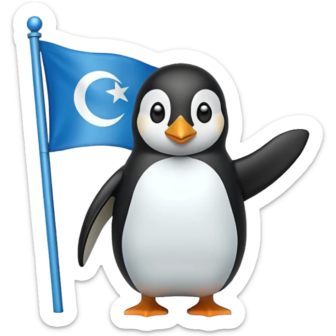 green flag with a blue cartoon penguin in the center sticker
