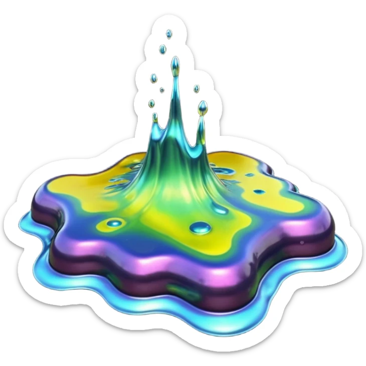 3D render of Oil Slick, toxic waste aesthetic, bubbling liquid, industrial warning texture. sticker