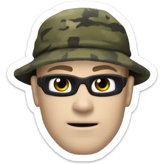 white male, pale skin, call of duty black face mask, camo tactical gear, combat boots, black beanie, hazel eyes sticker