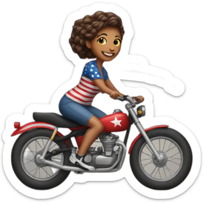 a woman in a US flag t-shirt on a bike sticker