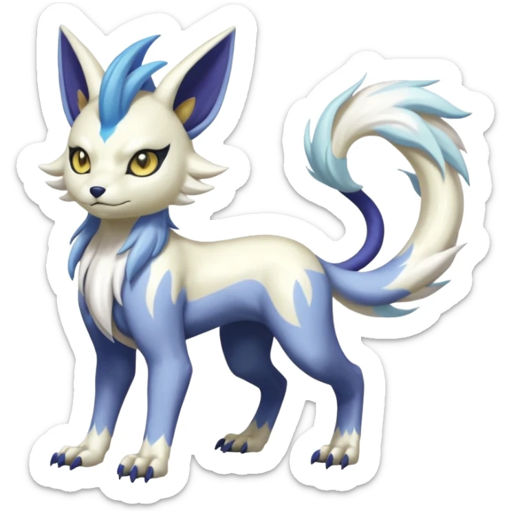Colorful Skilled Adept Graceful Asian Painted Shiny Albino WereGarurumon-Meloetta-Renamon-Absol-fusion-hybrid-creature (full body) sticker