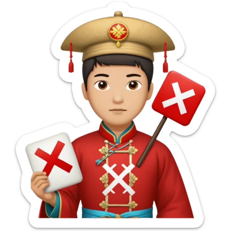 qing empire man who is of han ethnicity that is holding a sign that has a red x on it who is not han ethnicity sticker