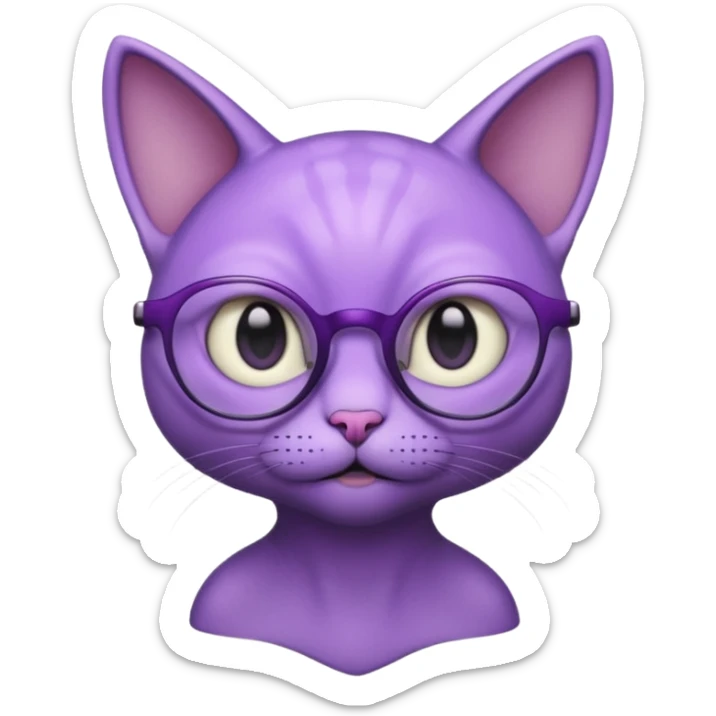 purple alien cat with no fur, and spectacles and hair sticker