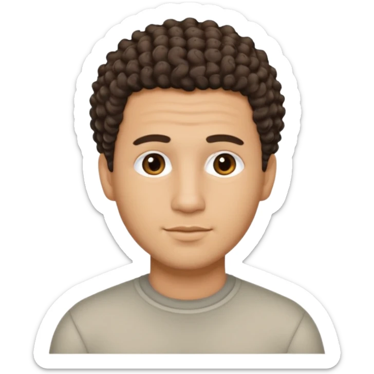 portrait of one Hispanic man, medium-light skin tone, short curly fade haircut, no wrinkles or forehead lines sticker